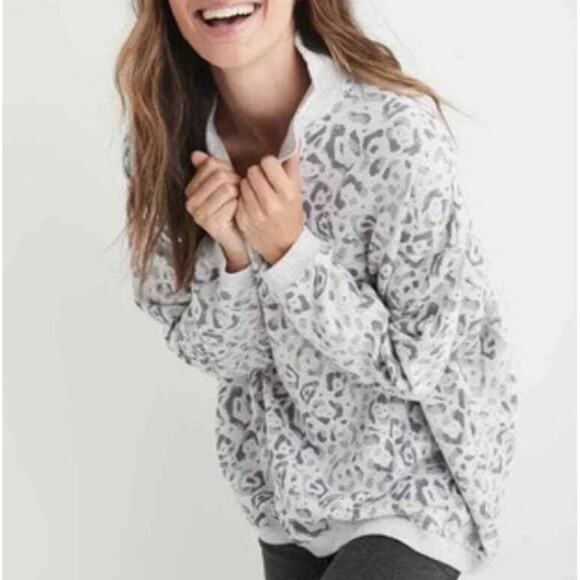Aerie Leopard Print Quarter Zip Pullover Size XS - Picture 1 of 6